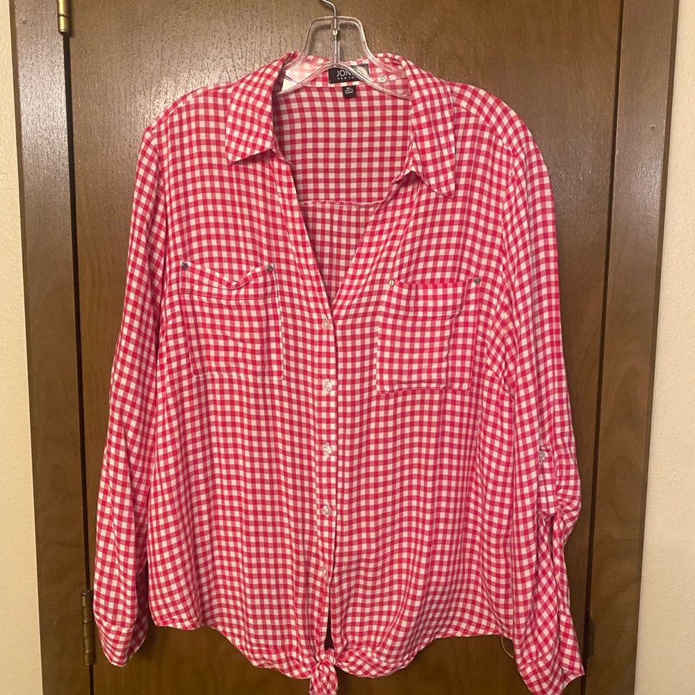 Red Gingham Button-Up Shirt
